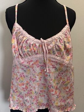 No Boundaries Pink Floral Lace Trim Cami Tank Top